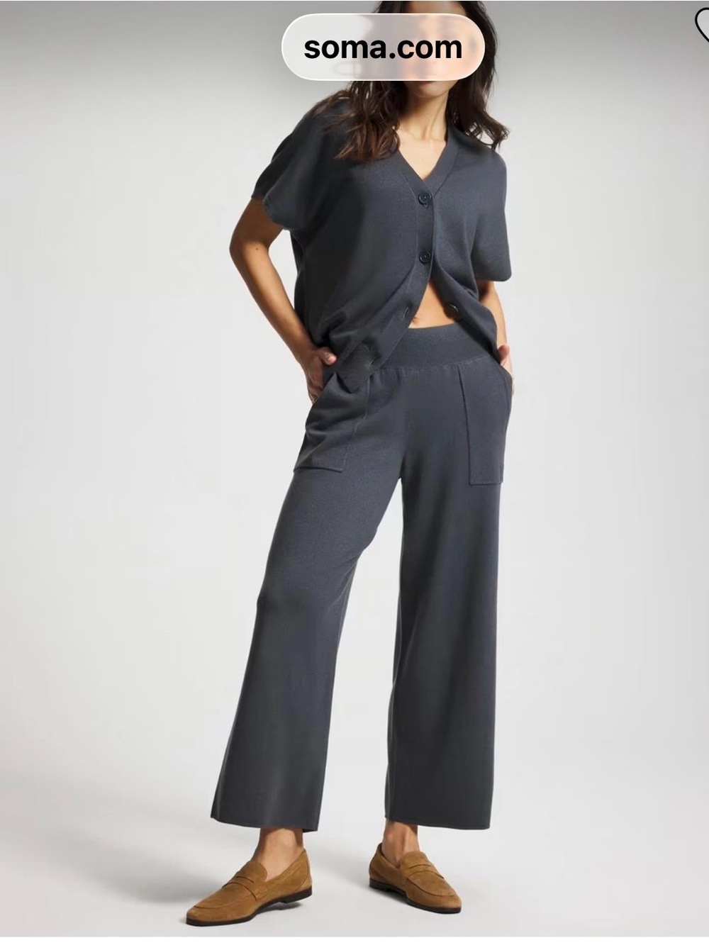 Soma 24/7 Dark Blue Wide-Leg Knit Pants